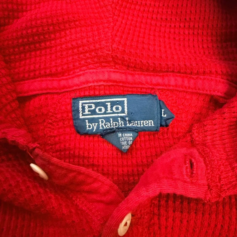 Polo‎ Ralph Lauren Waffle Knit Thermal Henley Hoodie Red Kids Size L Preppy